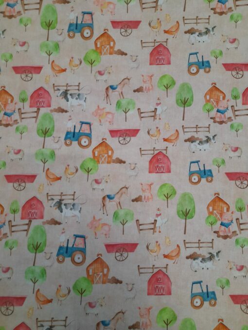 Tissu 100% Coton | Imprimé pour enfants | Animaux de la ferme