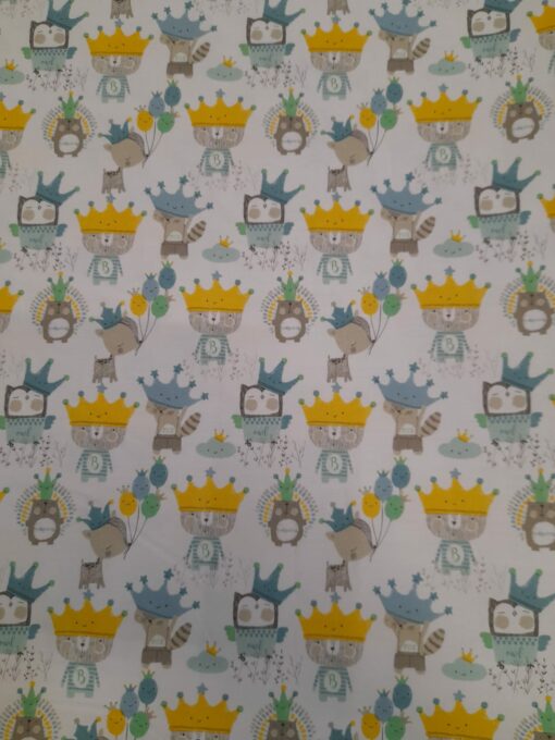 Tela 100% Algodón | Estampado Infantil | Animales Coronados
