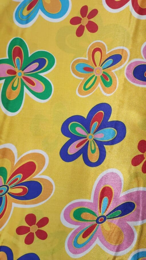 Cetim | Estampado | Carnaval | Flores | Fundo Amarelo