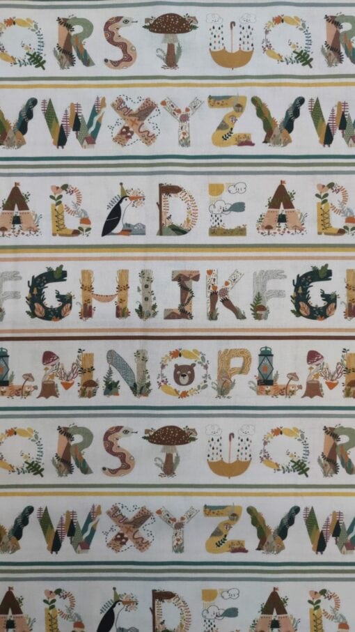 Tela Algodón | 100% Algodón | Estampado Infantil | Colección Animales del Bosque | Letras