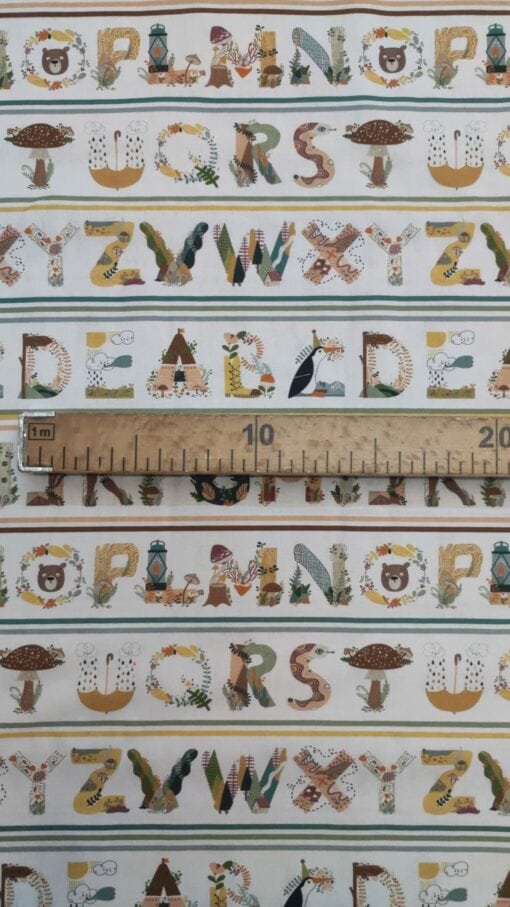 Tecido Algodão | 100% Algodão | Estampado Infantil | Coleção Animais do Bosque | Letras - Imagen 3