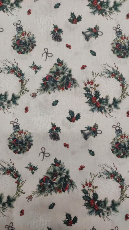 Tissu Coton | 100% Coton | Noël | Houx