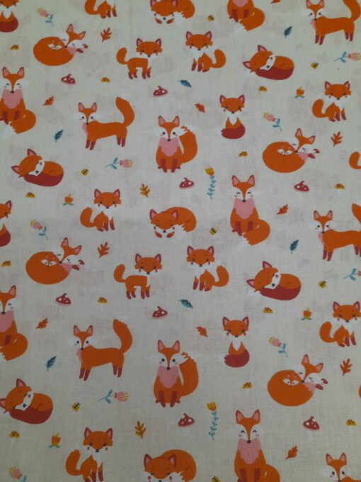 Tissu 100% Coton | Imprimé enfant | Foxy | Fond brut