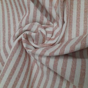 Tecido Decoração | Linho Alentejano | Estampado | Risca Fina | Vermelho/Cru/Lurex Dourado