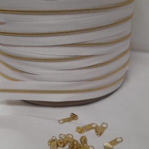 Fecho Zipper | Malha 3 | Branco + Dourado