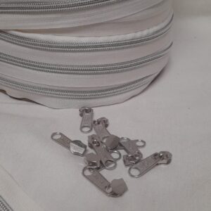 Fecho Zipper | Malha 5 | Branco + Prateado