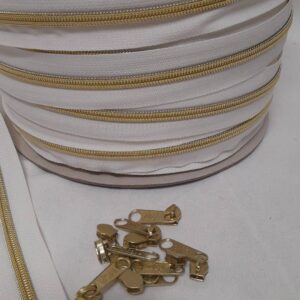 Fecho Zipper | Malha 5 | Branco + Dourado
