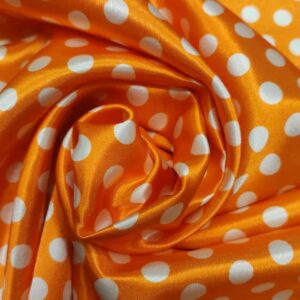 Cetim | Estampado | Carnaval | Bola Branca | Fundo Laranja