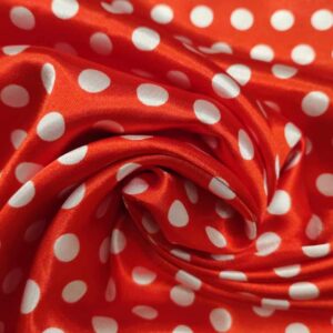 Cetim | Estampado | Carnaval | Bola Branca | Fundo Vermelho