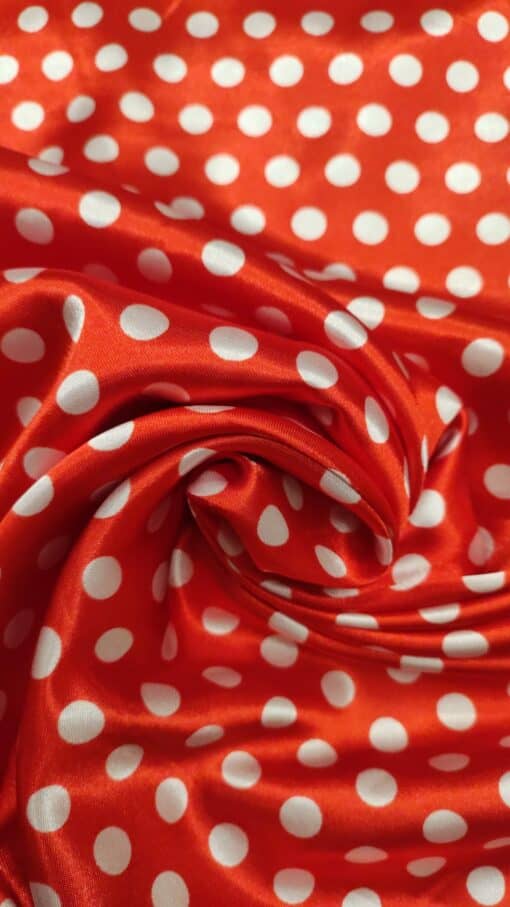 Cetim | Estampado | Carnaval | Bola Branca | Fundo Vermelho