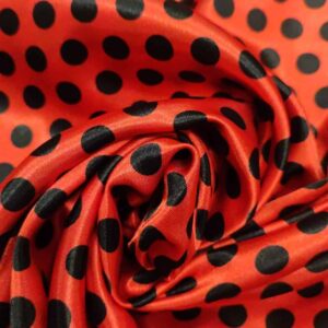 Cetim | Estampado | Carnaval | Bola Preta | Fundo Vermelho