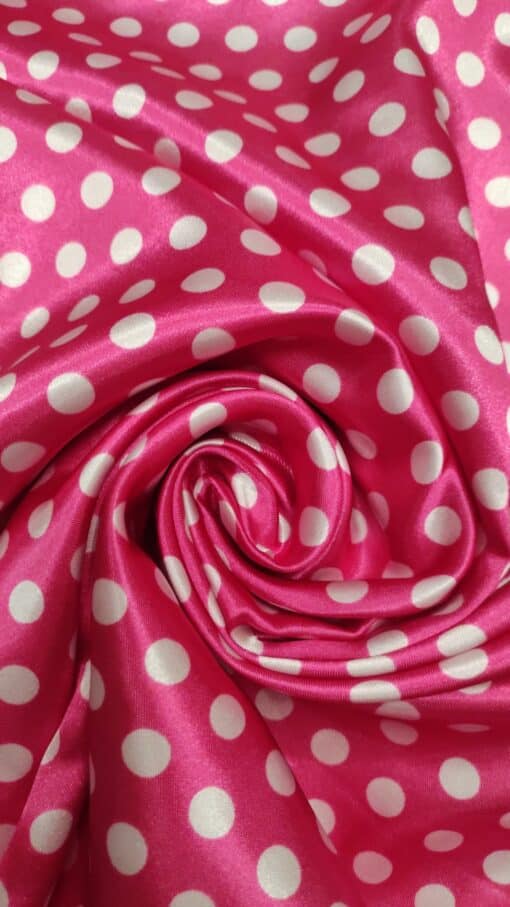 Cetim | Estampado | Carnaval | Bola Branca | Fundo Fucsia