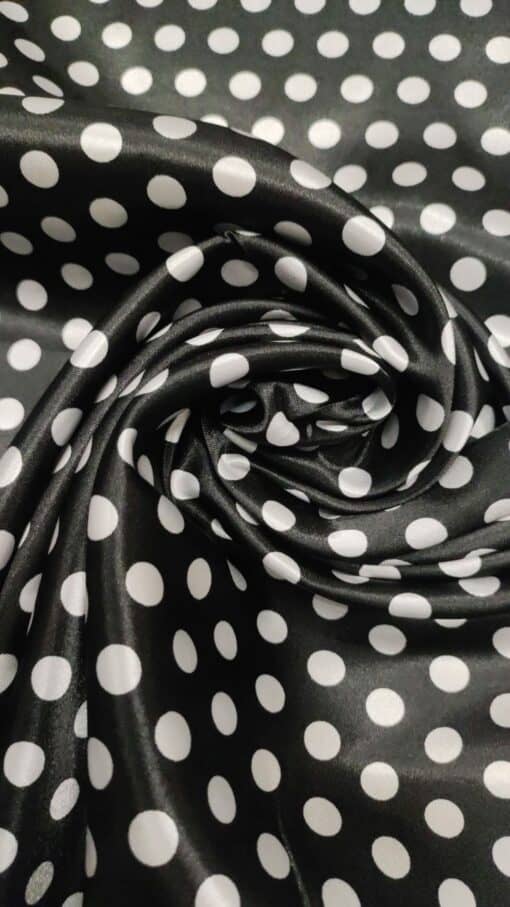 Satin | Printed | Carnival | White Ball | Black Background