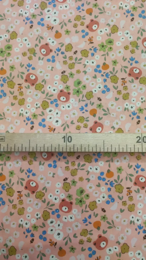 Tecido Algodão | 100% Algodão | Estampado Infantil  | Ursinho Floral(Fundo Rosa) - Image 2