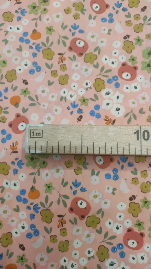 Tecido Algodão | 100% Algodão | Estampado Infantil  | Ursinho Floral(Fundo Rosa) - Image 3