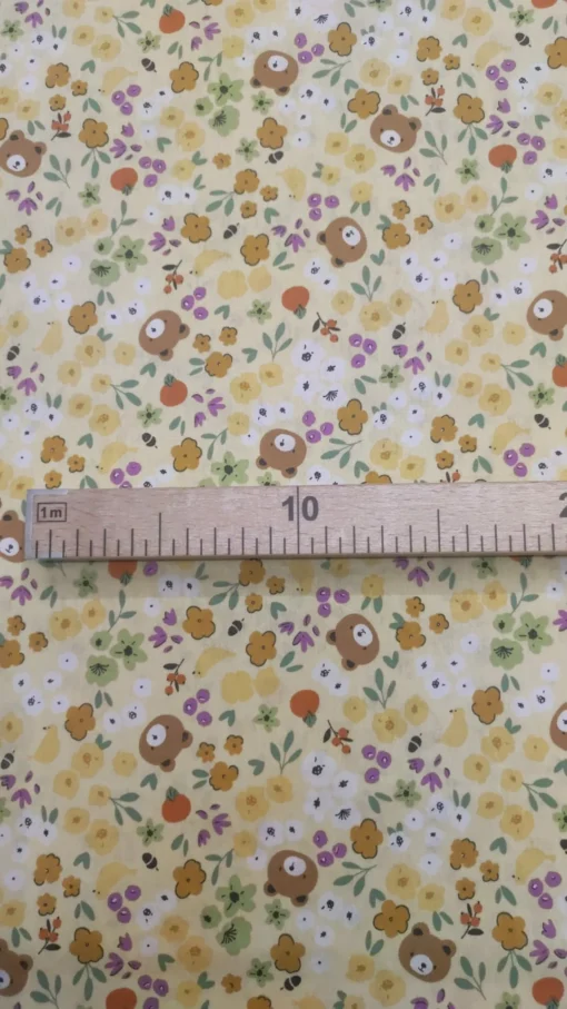 Tecido Algodão | 100% Algodão | Estampado Infantil  | Ursinho Floral(Fundo Amarelo) - Image 3