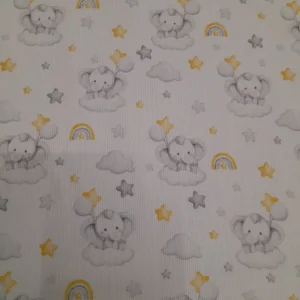 Fustão/Pique 100% Algodão | Estampado Infantil | Elefante(Cinza)