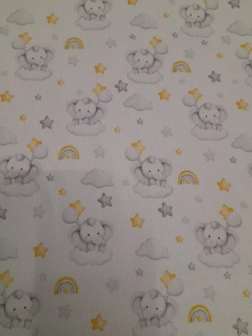 Fustão/Pique 100% Algodão | Estampado Infantil | Elefante(Cinza)