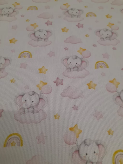 Fustão/Pique 100% Algodão | Estampado Infantil | Elefante(Rosa)