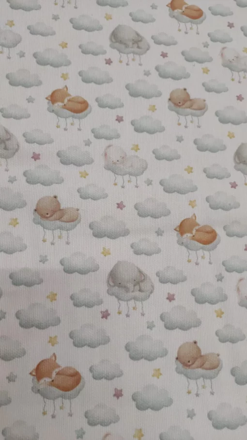 Fustão/Pique 100% Coton | Imprimé par les enfants | Animaux dans les nuages