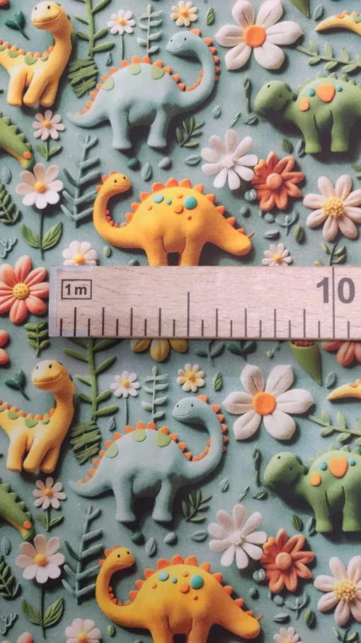 Tecido 100% Algodão | Estampa 3D | Infantil | Dinossauro(Fundo Verde) - Image 3