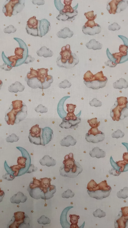 Fabric 100% Cotton | Children's Print | Teddy Bear (Mint)