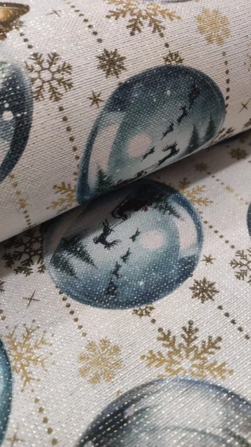 Tecido Loneta  | Natal | Lurex Dourado | Globo de Neve – Image 2