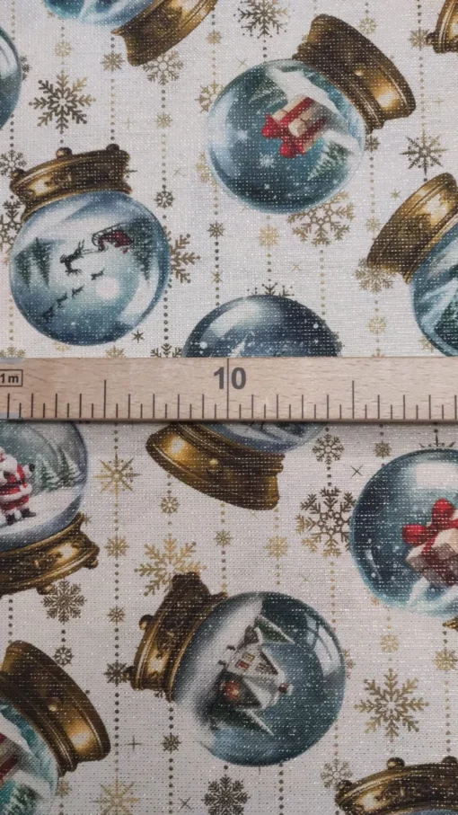 Tecido Loneta  | Natal | Lurex Dourado | Globo de Neve – Image 3