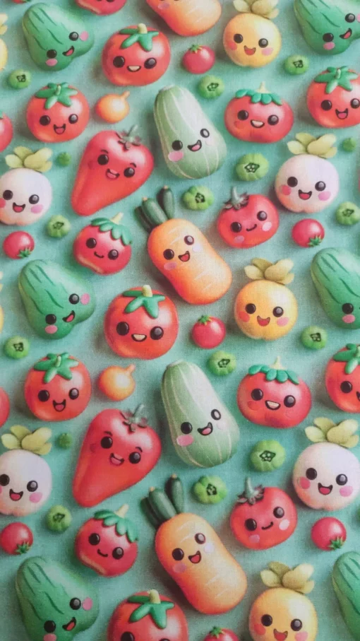 Tissu 100% Coton | Impression 3D | Légumes amusants
