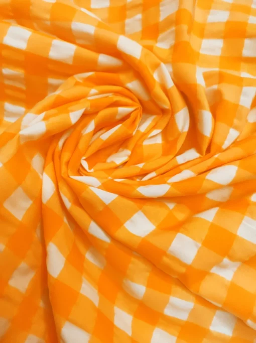 Tecido Algodão/Poliéster | Estampado | Xadrez Vichy 12MM | Laranja Fluorescente - Imagen 3