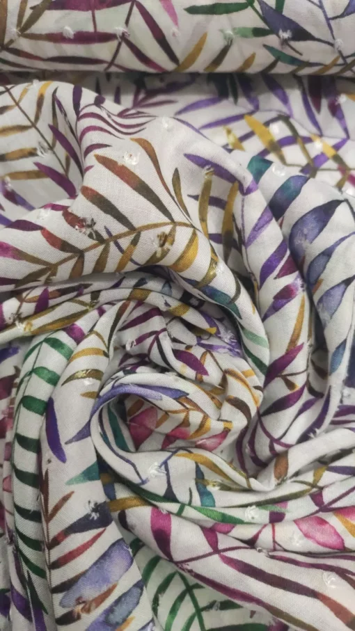 Tecido Confeção | Vestuário | Plumeti de Viscose | Estampado | Folhas - Imagen 2