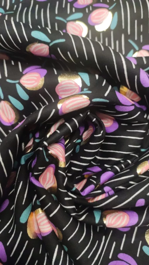 Tecido Confeção | Vestuário | Viscose | Digital | Floral Lurex Dourado - Image 3