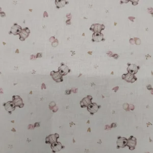 Tecido 100% Algodão | Estampado Infantil | Ursinho (Rosa)