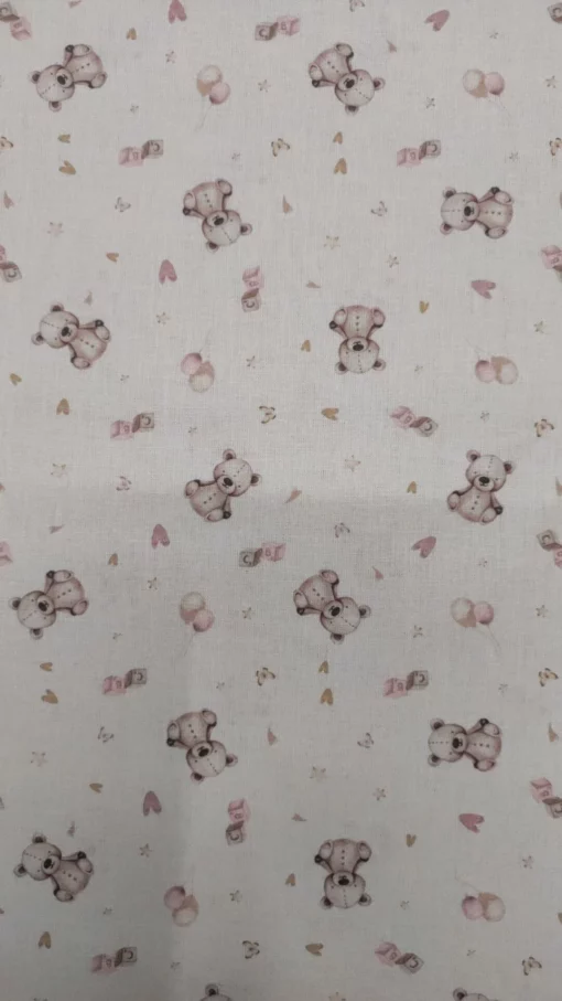 Tecido 100% Algodão | Estampado Infantil | Ursinho (Rosa)