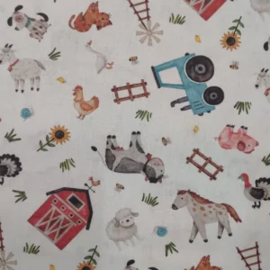 Tecido 100% Algodão | Estampado Infantil | Animais da Quinta