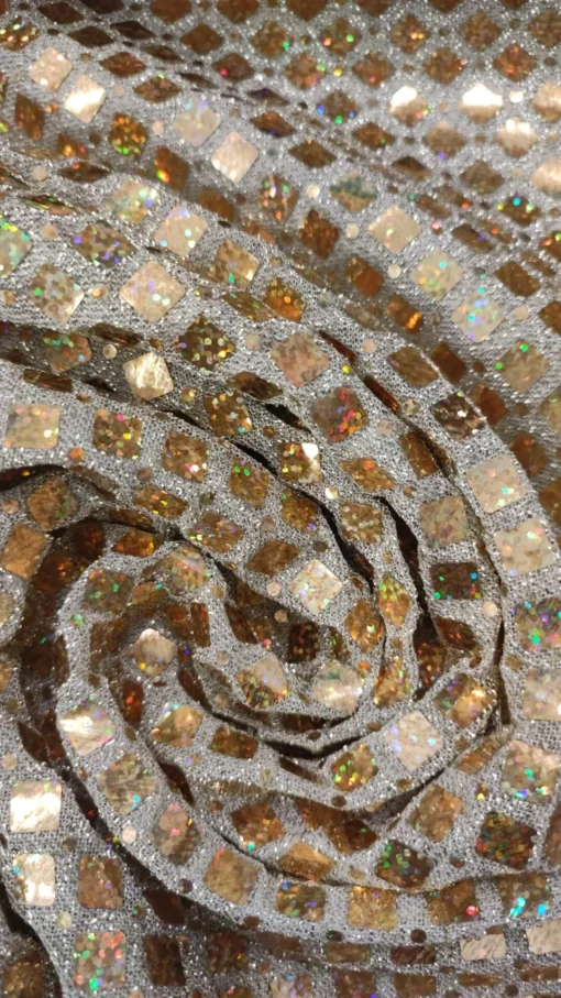 Tecido Lantejoula | Carnaval | Holográfica | Dourado (Base Branca)