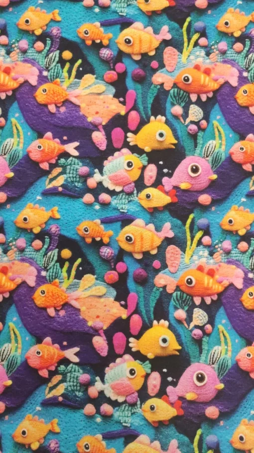 Tecido 100% Algodão | Estampa 3D | Estampado Infantil | Peixinhos