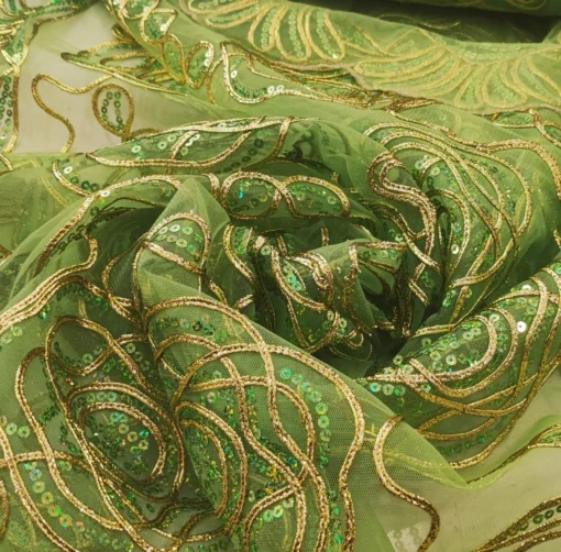 Tecido Confeção | Renda com Lantejoula | Verde Alface