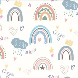 Tecido Aqua Protect | Raincoat | Impermeável | Estampado Infantil | Arco-íris Boho