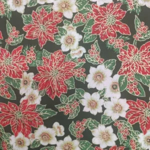 Tecido 100% Algodão | Estampado | Natal | Flor de Natal (Fundo Verde)