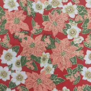 Tecido 100% Algodão | Estampado | Natal | Flor de Natal (Fundo Vermelho)