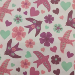 Tecido Flanela | 100% Algodão | Estampado Poppy | Lovely Birds