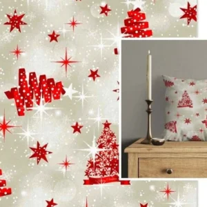 Tecido Loneta | Árvores | Natal | Lurex | Dourado