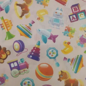 Tecido 100% Algodão | Estampado Infantil | Brinquedos (Fundo Rosa Claro)
