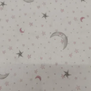 Tecido 100% Algodão | Estampado Infantil | Luas/Estrelas Rosa
