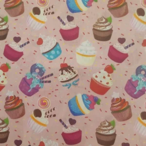 Tecido 100% Algodão | Estampado | Pastelaria | Cupcake | Fundo Rosa