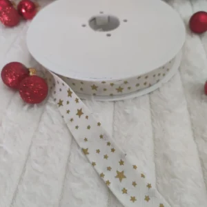 Fita Viés | 18MM | Natal | Estrelas Lurex Dourado | Branco