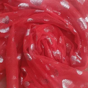 Tulle Estampado | Carnaval | Corações | Vermelho |  Lurex Prata