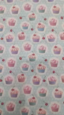 Tecido 100% Algodão | Estampado | Pastelaria | Cupcake | Fundo Azul