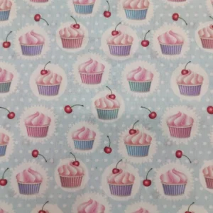 Tecido 100% Algodão | Estampado | Pastelaria | Cupcake | Fundo Azul